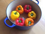 Capsicum staffed with couscous and crispy roasted capsicum skins