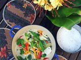 Coconut tofu and vegetables strips with Eastern herbs