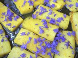 Fried paneer with turmeric and cornflowers