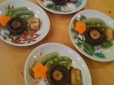 Japanese side vegetables with mushroom and mochi