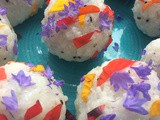 Onigiri with Poppies, cornflowers and nasturtiums, and a Poppy Tea