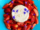 Ricotta with strawberries, manuka honey, edible gold and cornflowers