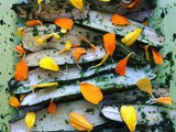 Zucchini with marigold vinegar and marigold fresh petals