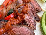 Steak Fajitas with Roasted Chile Hot Sauce