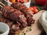 Bacon Wrapped Pork and Beef Skewers