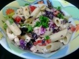 Pasta salad |Tasty Italian market pasta salad |purple cabbage penne pasta salad with walnuts