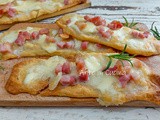 Lingue di pizza con pancetta e provola