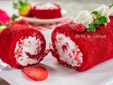 Rotolo red velvet panna e fragole