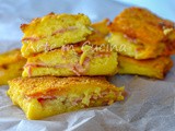 Torta di patate schiacciata con prosciutto al forno