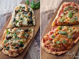 Homemade Rustic Pizzas: Chicken, Garlic, Spinach & Sundried Tomatoes :: Pepperoni, Ham, & Sauteed Veggies