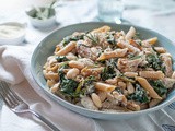 Lemony Rosemary Chicken Pasta with Greens and Beans, Ricotta & Toasted Walnuts