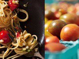 Slow Summer Spaghetti with Zucchini Ribbons, Sweet Corn and Roasted Cherry Tomatoes