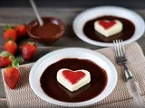 Cottage cheese and strawberry hearts on the chocolate bed
