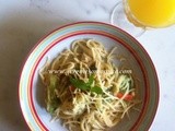 Spaghetti with mixed vegetables and Orange Juice