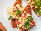 Hummus Egg Salad Bites with Tomatoes and Chicken Sausage