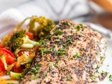 Oven Roasted Salmon with Broccoli, Red Pepper, Tomato Parcels {gf, df}