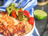 Panko Almond Crusted Fish with Quinoa Veggies and Tahini Mustard Sauce {gf, df}