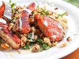 Salmon over Quinoa Salad with Arugula, Almonds and Apricots {Gluten-Free, Dairy-Free}