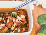 Vegan Curried Pumpkin and Cauliflower Soup with Spinach and Almonds {gf}
