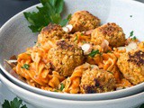 Vegan Meatballs Pasta with Roasted Red Pepper Sauce {Gluten Free, Vegan}