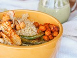 Vegan Quinoa Roasted Veggie Buddha Bowls with Creamy Pesto Tahini Sauce {gf}