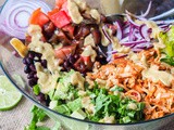 Vegan Southwest Shredded Jackfruit Salad with Avocado Lime Dressing