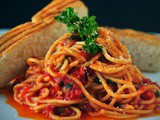 Mediterranean Salsa in Spaghetti