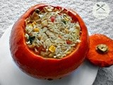 Roasted Pumpkin Stuffed with Chicken Rice