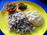 Black gram Rice with Lady’s Finger Tangy Gravy and Sesame Chutney (Uluthamparuppu Sadham and Vendaikkai Pachadi)