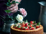 Eggless Classic Cheesecake with Strawberry Sauce