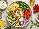 Piščančji giros bowl: lahka grška skleda za hitro poletno kosilo