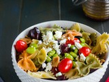 Farfalle salad with edamame, tomatoes and feta