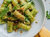 Arugula Pesto Pasta with Garlicky Breadcrumbs