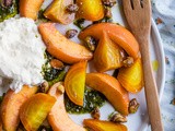 Beet, Peach, & Burrata Salad with Basil Oil & Candied Pistachios