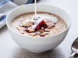 Broken Farro Porridge with Coconut Milk, Almonds, & Roasted Plums