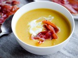 Butternut Squash and Leek Soup with Crispy Prosciutto and Creme Fraiche