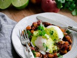 Chorizo Hash Eggs Benedict with Cilantro Hollandaise