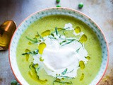 Chunky Pea and Leek Soup with Poached Eggs