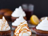 Gingerbread Cupcakes with Marshmallow Frosting + Pomegranate Caramel