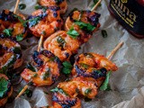 Grilled Harissa Shrimp Skewers with Basil Oil and Cilantro