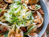 Negra Modelo Steamed Clams with Chorizo and Shaved Fennel-Herb Salad