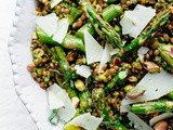 Roasted Asparagus Wheat Berry Salad with Arugula Pistachio Pesto