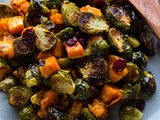 Roasted Brussels Sprouts and Squash with Dried Cranberries and Dijon Vinaigrette