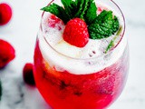 Sorbet Prosecco Floats with Muddled Raspberries and Fresh Mint
