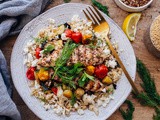 Za’atar Grilled Chicken Bulgur Bowls with Tahini Sauce