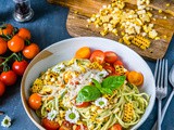 Zucchini Noodles Pasta Recipe with Pesto and Grilled Corn