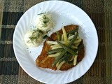 Breaded Pork Cutlet with Sauteed String Beans and Mashed Potatoes