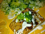 Pan-fried Salmon with Garlic-Dill Sauce and Rice & Broccoli