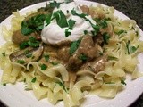 Beef Stroganoff Over Buttered Egg Noddles with Herbs