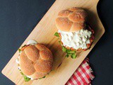 Buffalo Chicken Burgers with Creamy Blue Cheese Sauce